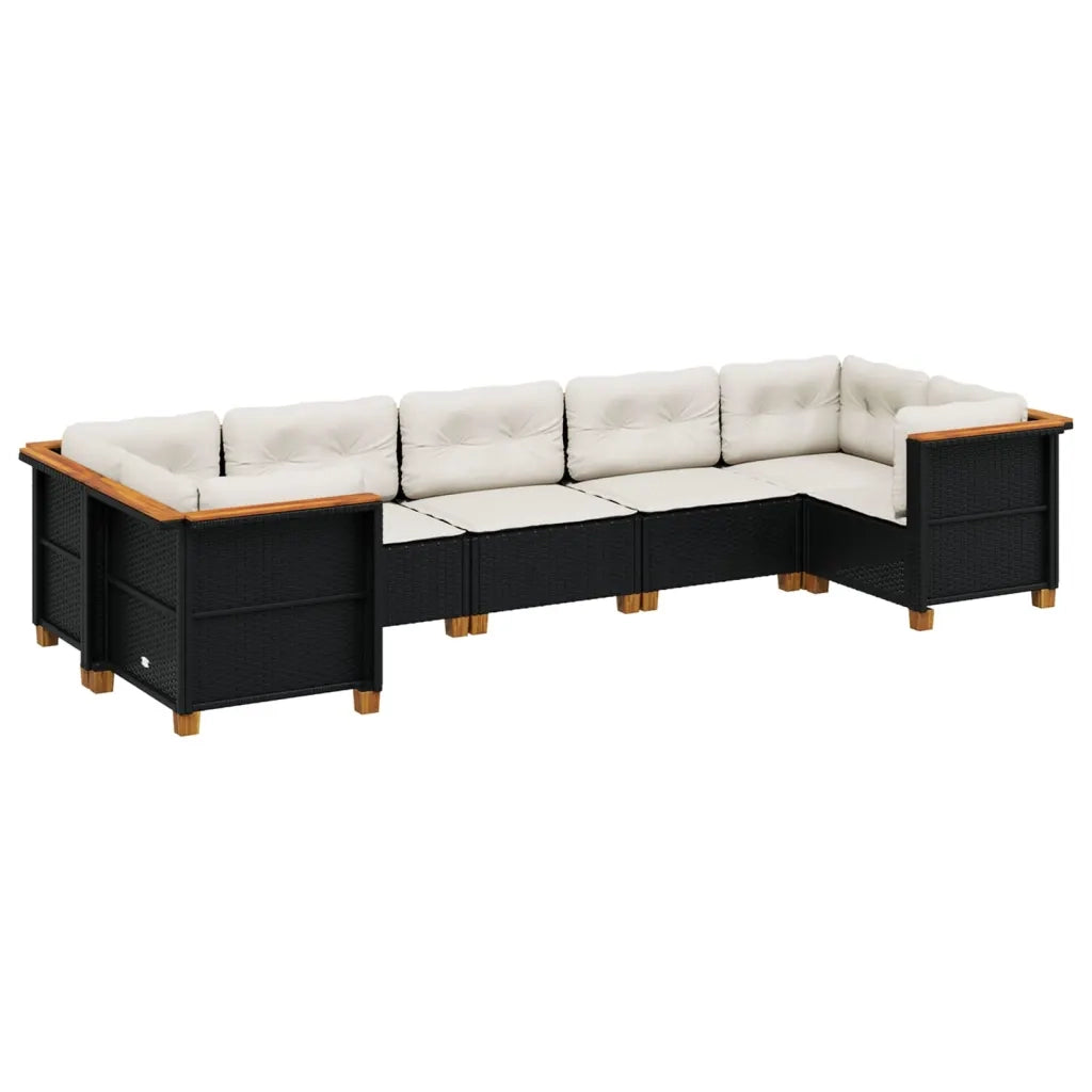 Set Divani da Giardino con Cuscini 7pz Nero Polyrattan