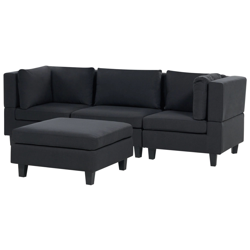 Divano Componibile Rivestito In Tessuto Nero 3 Posti con ottomano stile moderno