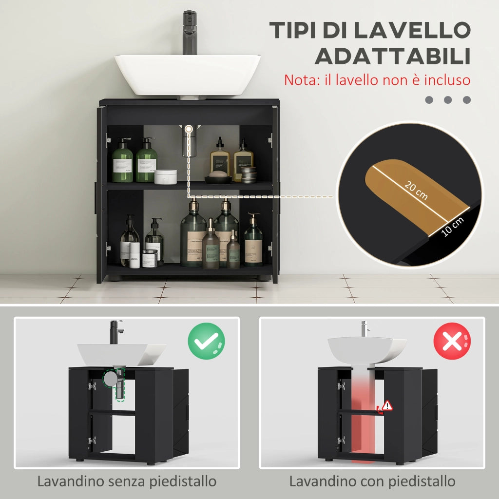 Mobile Sottolavabo Bagno con Armadietto 2 Ante ¨C zephmum ¨C Legno, 60x30x60 cm, Nero