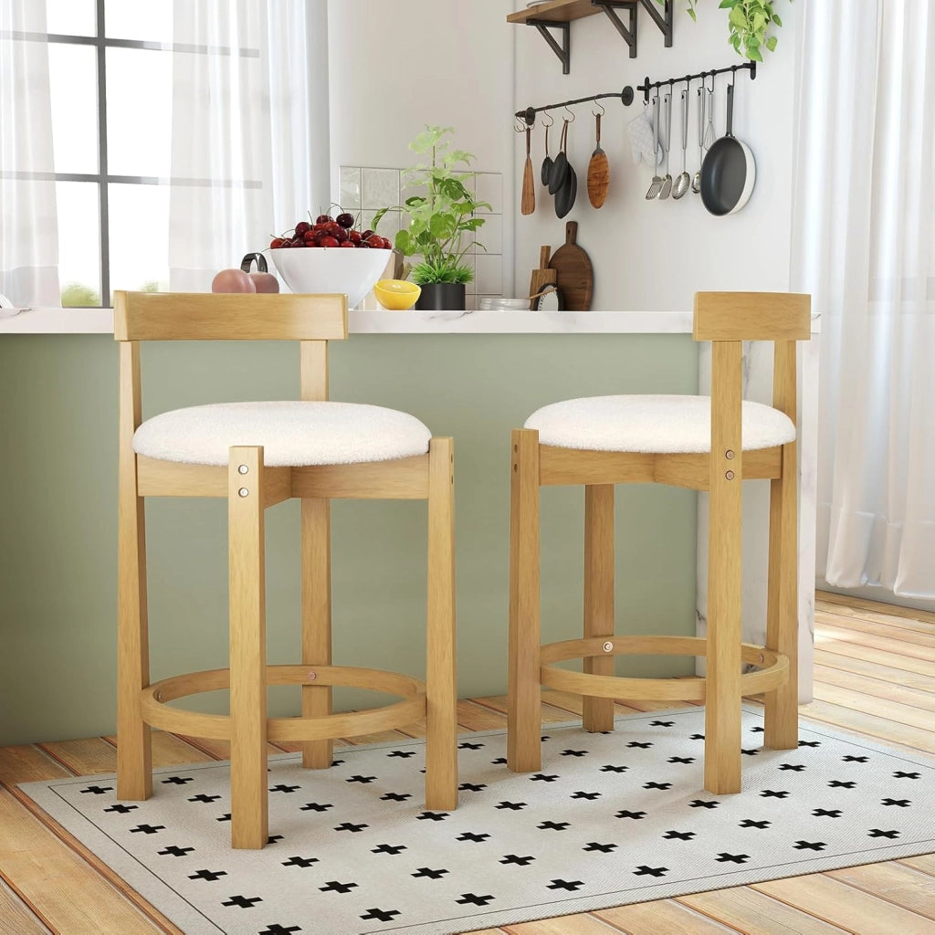 Set da 2 Sedie da Pranzo, Sedie Moderne da Bar Imbottite in Velluto Teddy con Schienali e Poggiapiedi, Sgabelli Senza Braccioli per Isola Cucina e Sala da Pranzo, Portata 150 kg