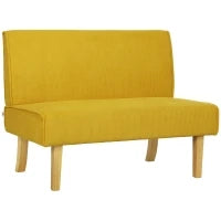 Divano a Due Posti con Rivestimento in Velluto a Coste, Imbottitura Spessa e Gambe in Legno Massiccio per Soggiorno, Camera da Letto, Ufficio, Giallo