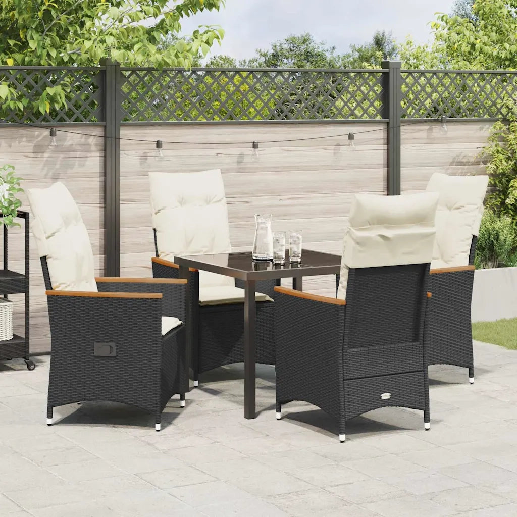 Set da Pranzo per Giardino con cuscino 5 pcs Nero polyrattan
