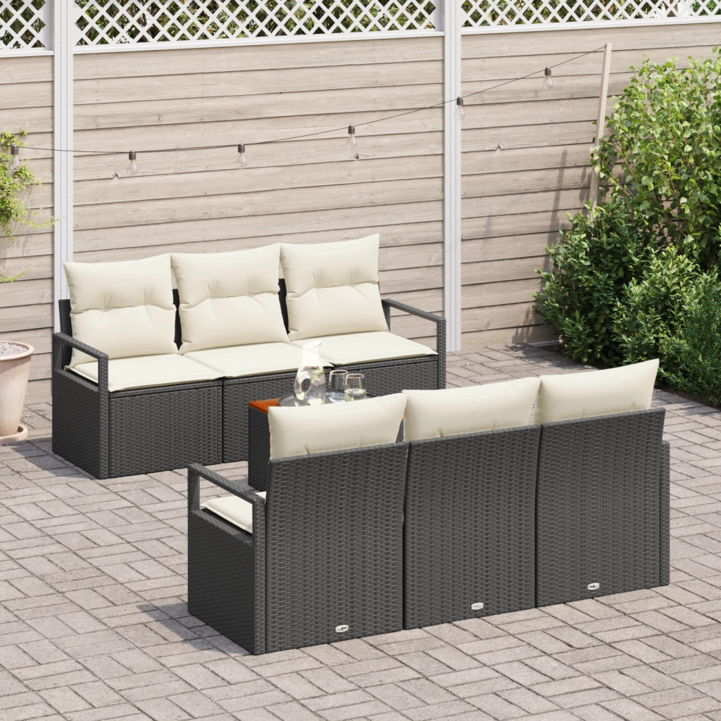 Set di Divani da Giardino  da 7 Pezzi con Cuscini Nero Polyrattan Acacia
