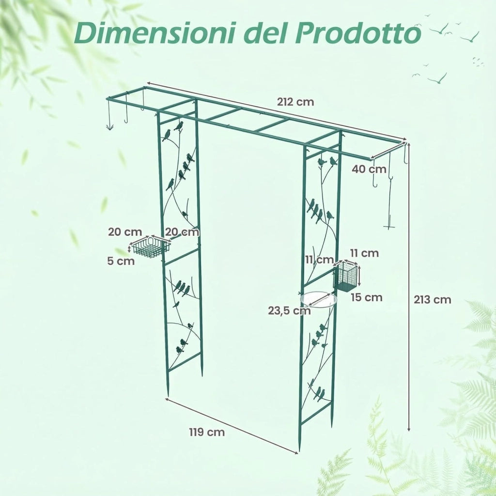 Pergolato a Arco da Giardino, Pergola da Esterno Decorativa in Metallo per Piante Rampicanti, Arco da Esterno per Feste, Matrimonio (Verde, Modello 1)