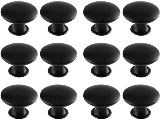 Set di 12 maniglie da cucina in stile vintage - Luminose maniglie per armadi - Maniglie in ottone per armadi da cucina - Maniglie rotonde per mobili e porte da 30 mm - Incluso set di viti di montaggio - Nero