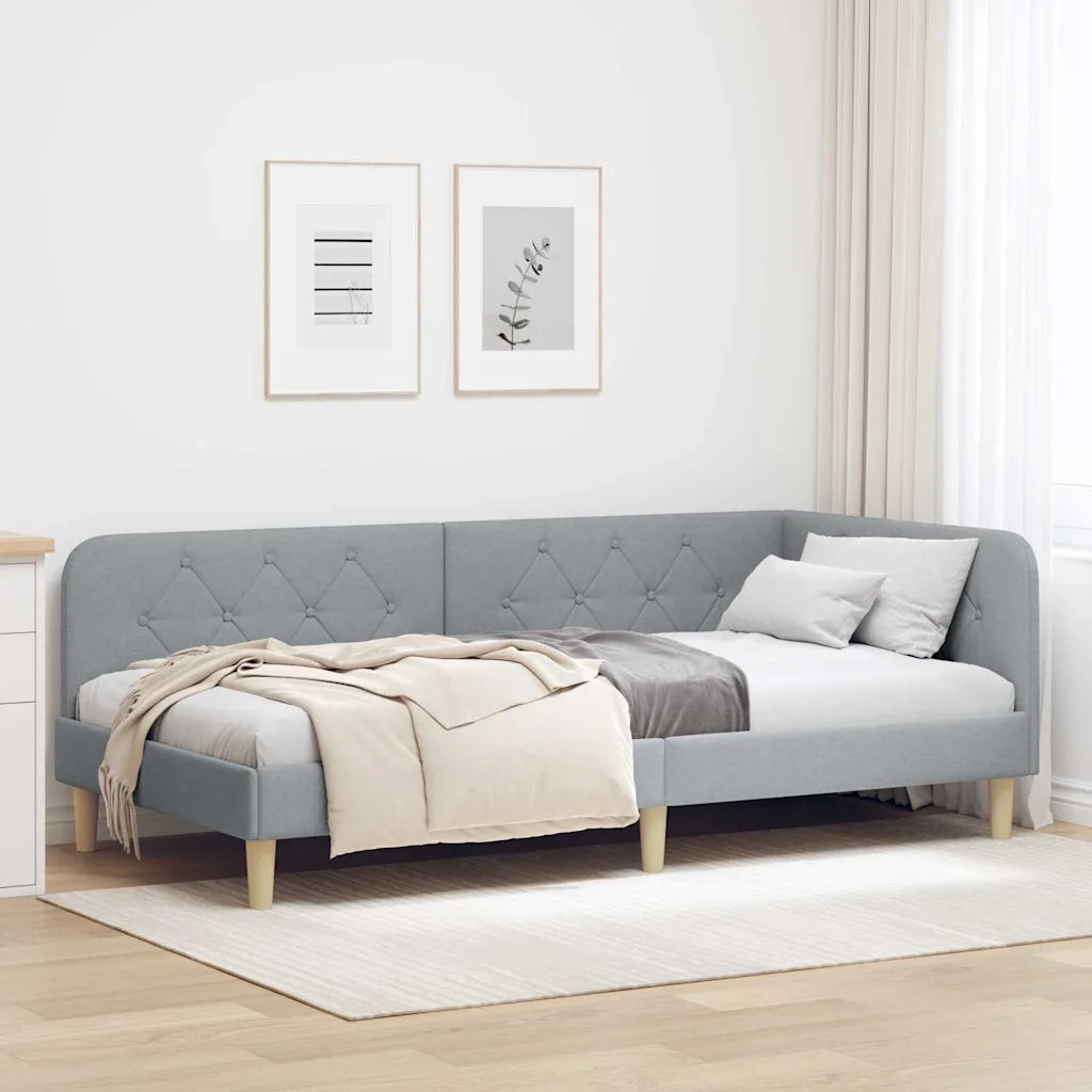 Cornice del letto ad angolo Grigio chiaro 100 x 200 cm Tessuto