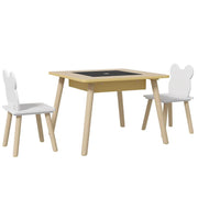SET TAVOLO 3 IN 1 E 2 SEDIE PER BAMBINI CON SCHIENALE A ORSETTO, ETÀ 3-6 ANNI, COLORE LEGNO