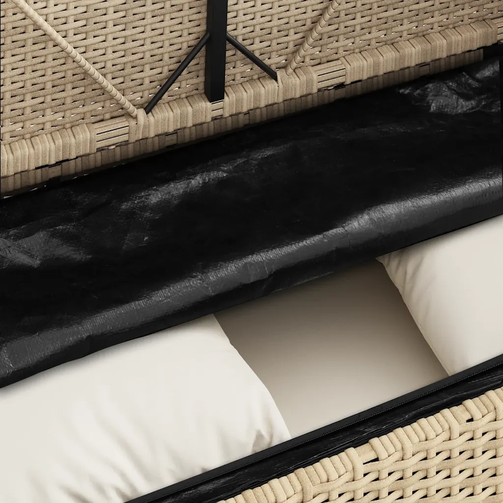 Panca da Giardino con Cuscini-Sgabello-Panca da esterno Beige in Polyrattan 125551