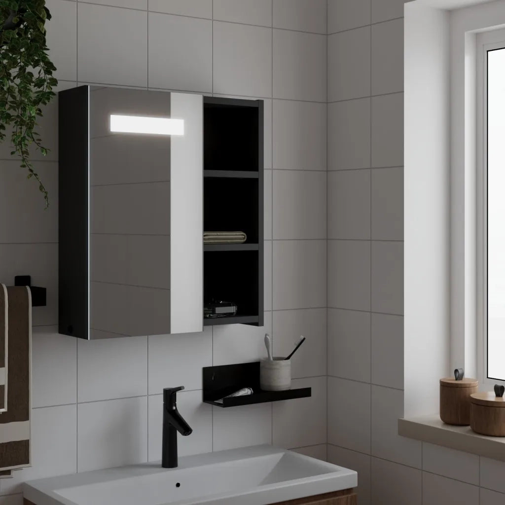 Armadietto Bagno | Armadio da bagno con Specchio e LED Nero 45x13x52 cm