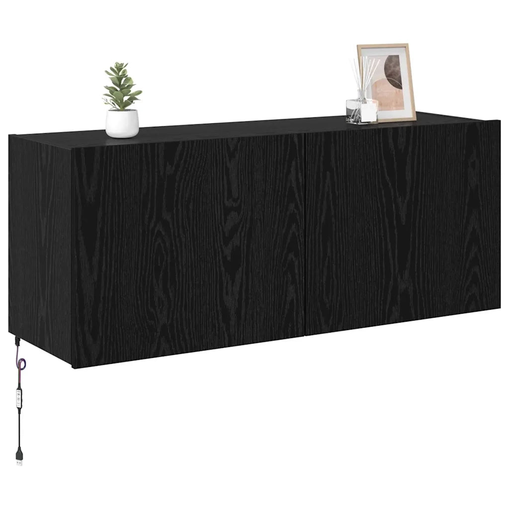 Mobile TV da parete con LED Rovere Nero 100 x 35 x 41 cm
