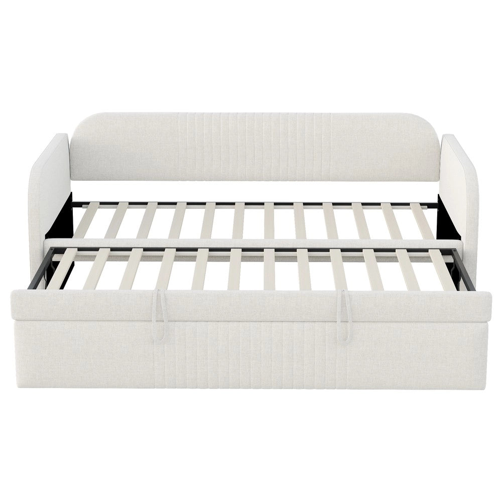 Letto Imbottito Estraibile con Rete a Doghe ¨C MINIMAL ¨C Tessuto Lino Beige 90x190 cm