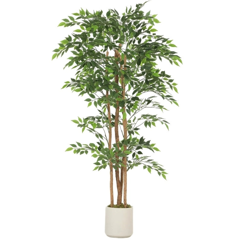 Pianta artificiale Banyan 75x75x180 cm con foglie regolabili in plastica verde