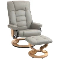 Poltrona Reclinabile a 130° con Pouf Poggiapiedi in Finta Pelle, Base Girevole e Dondolo, Grigio