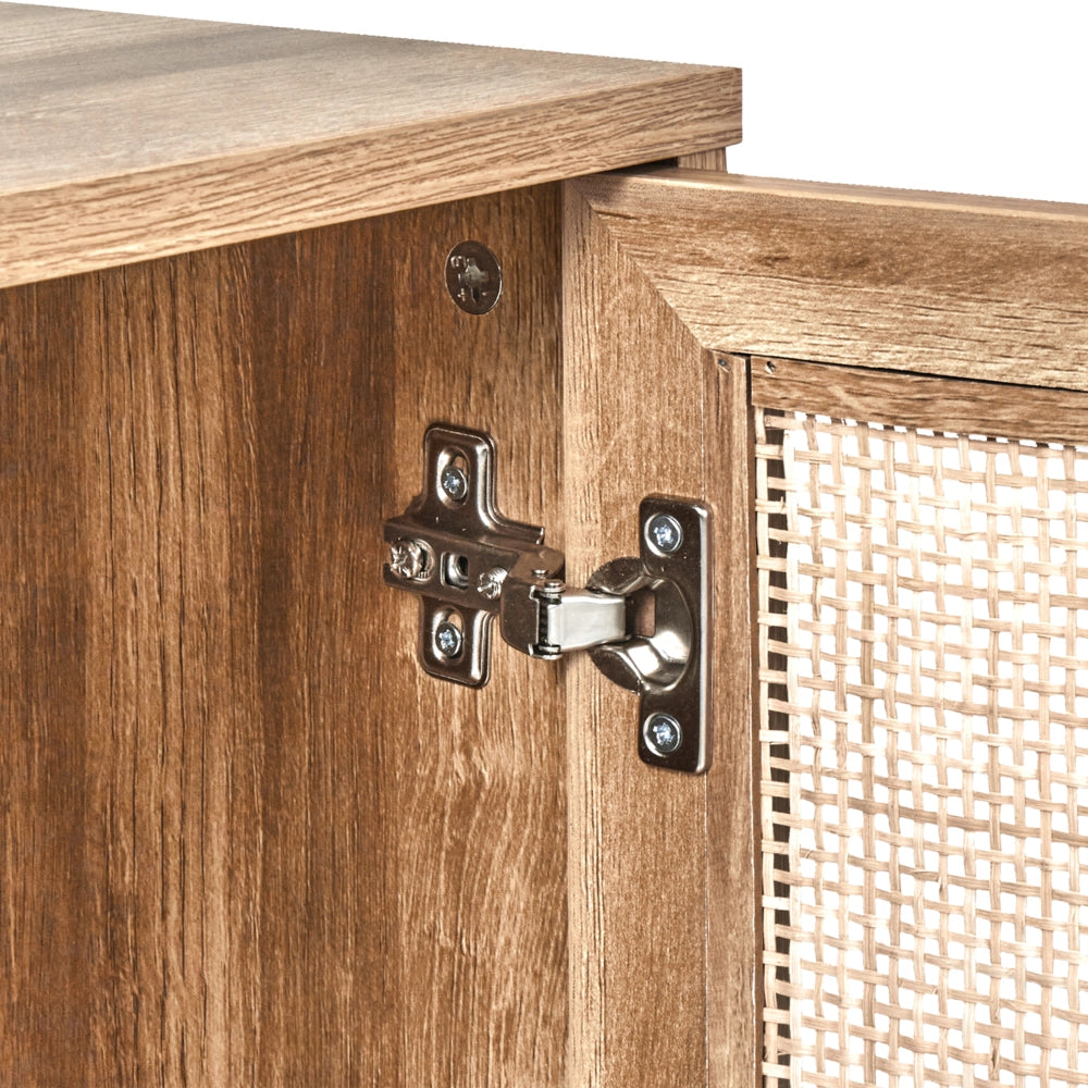 Mobiletto da bagno in particelle di legno chiaro Rattan intrecciato 60 x 60 cm Boho Design