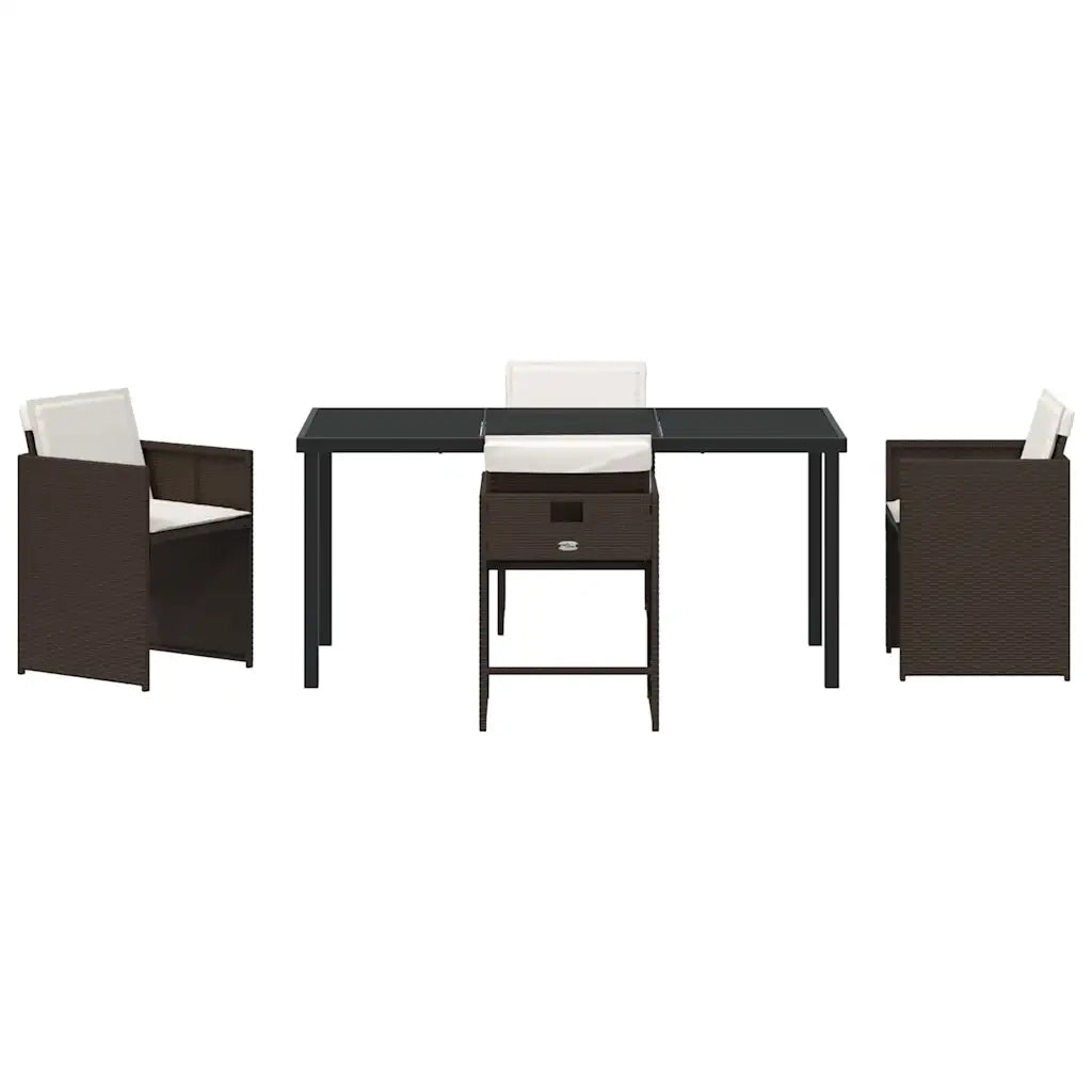 Set da Pranzo per Giardino con cuscino 5 pcs Marrone polyrattan