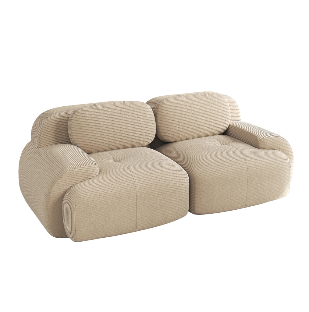 Divano angolare modulare 208x103x70 cm in tessuto effetto velluto a coste; beige
