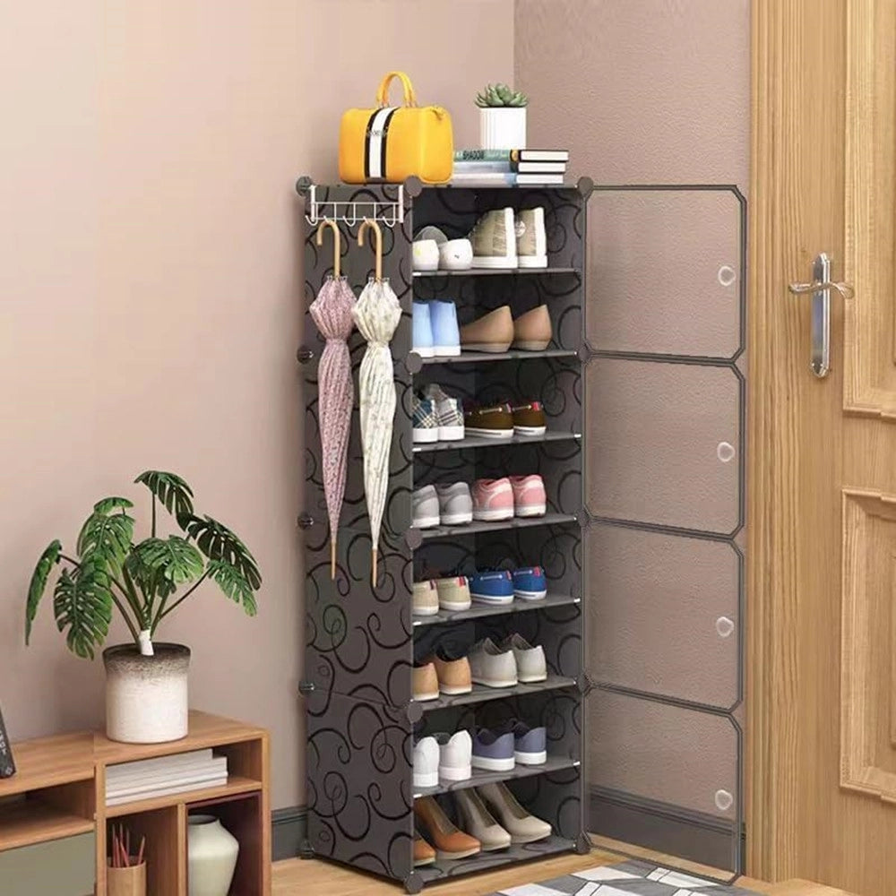 Trade Shop - Scarpiera A 8 Strati Modulare Con Porta Ganci In Metallo Portascarpe Per Ingresso Camera -