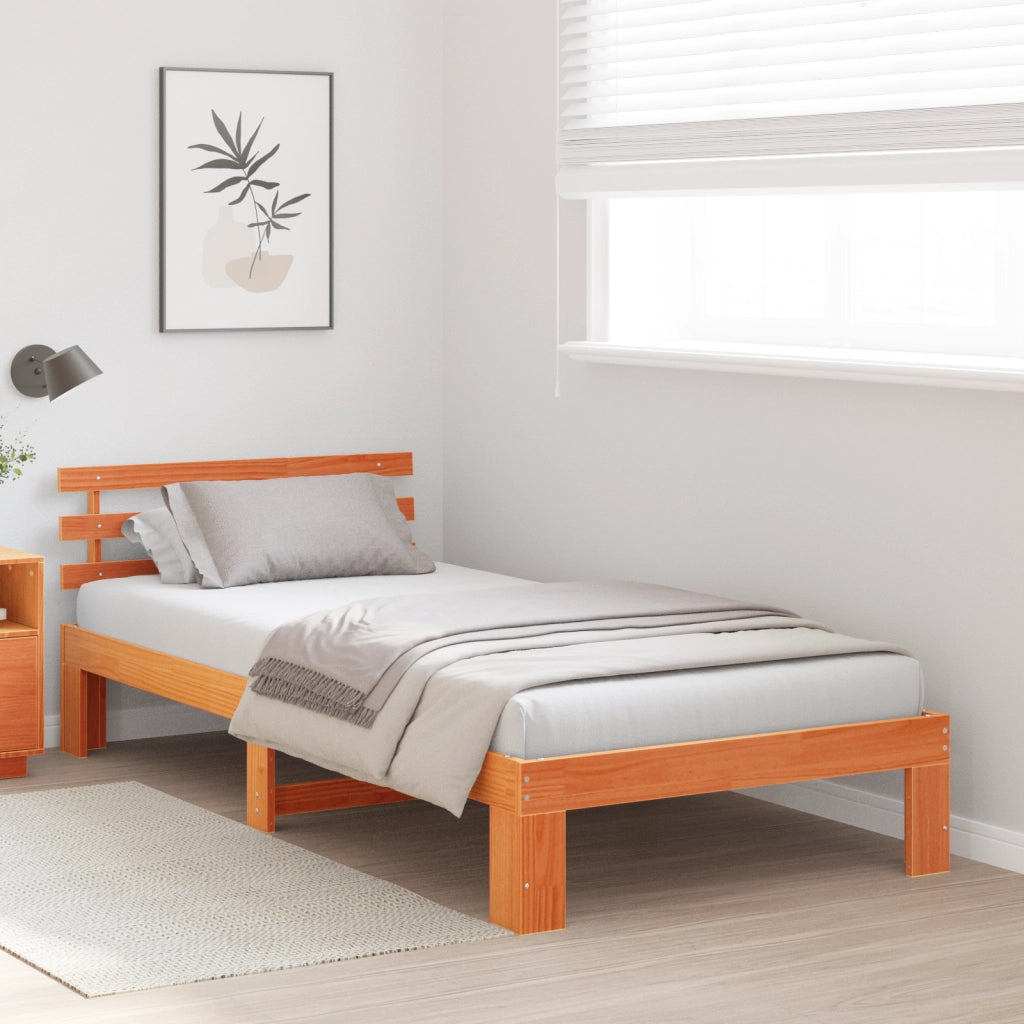 Struttura Letto in Legno di Pino Marrone Cerato Legno Massello