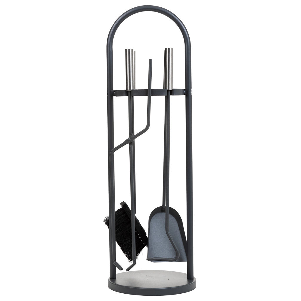 Set attrezzi per camino in metallo nero 5pz D22x68h cm
