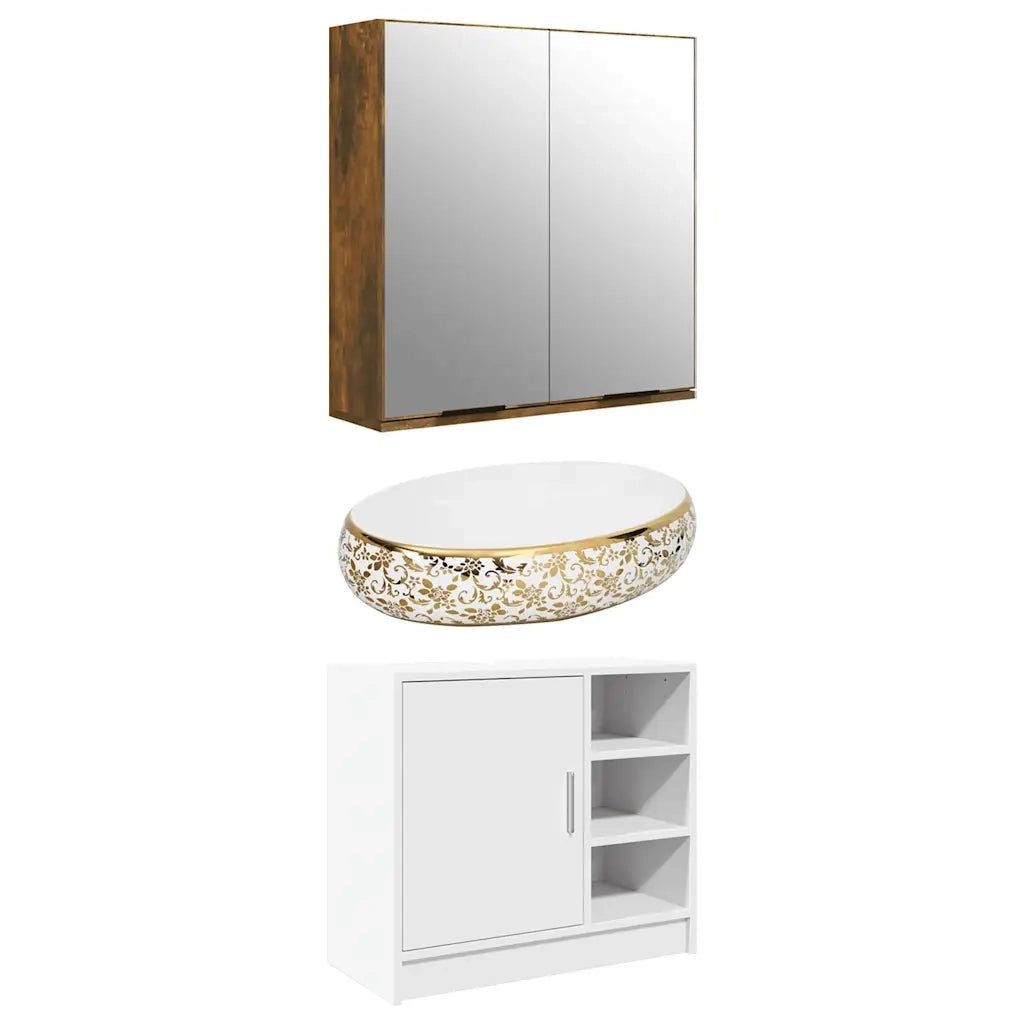 Lavabo da Appoggio Bianco e Oro Ovale 59x40x15 cm Ceramica CFW9438807