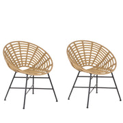 Set di 2 sedie da giardino gambe in metallo rattan sintetico marrone chiaro forma rotonda Boho