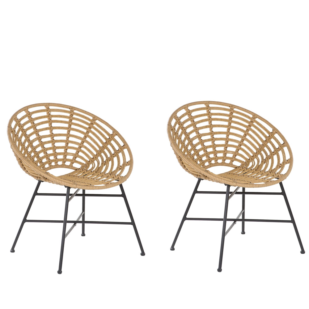 Set di 2 sedie da giardino gambe in metallo rattan sintetico marrone chiaro forma rotonda Boho