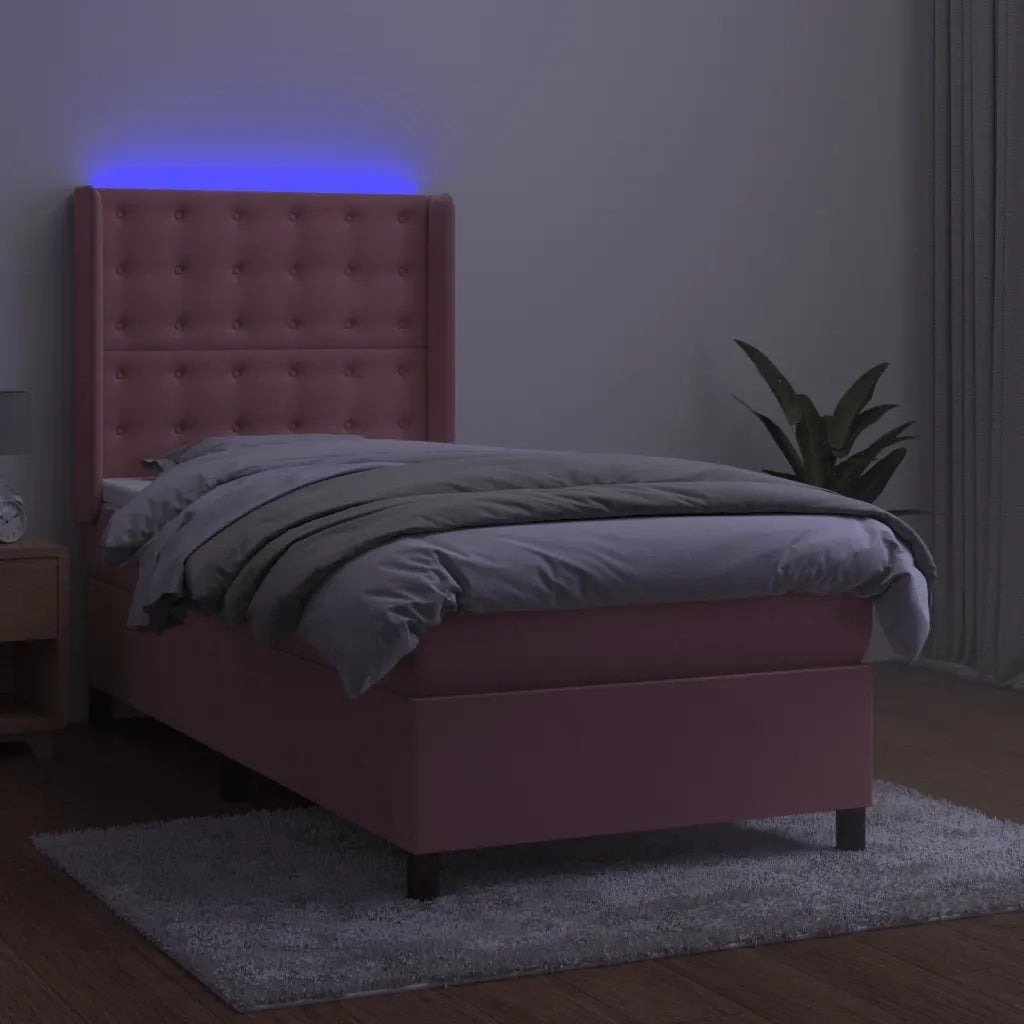 Letto a Molle con Materasso e LED Rosa 80x200 cm in Vellutocod mxl 75480