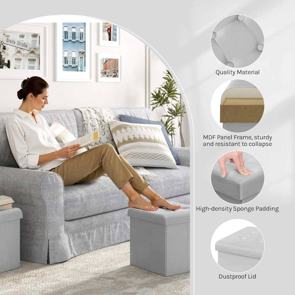 Set di 2 Pouf Pieghevole, Scatola Portaoggetti con Seduta in Velluto, Pouf Contenitore per Soggiorno Camera da Letto Ingresso, Sgabello Ripiegabile,Grigio Chairo