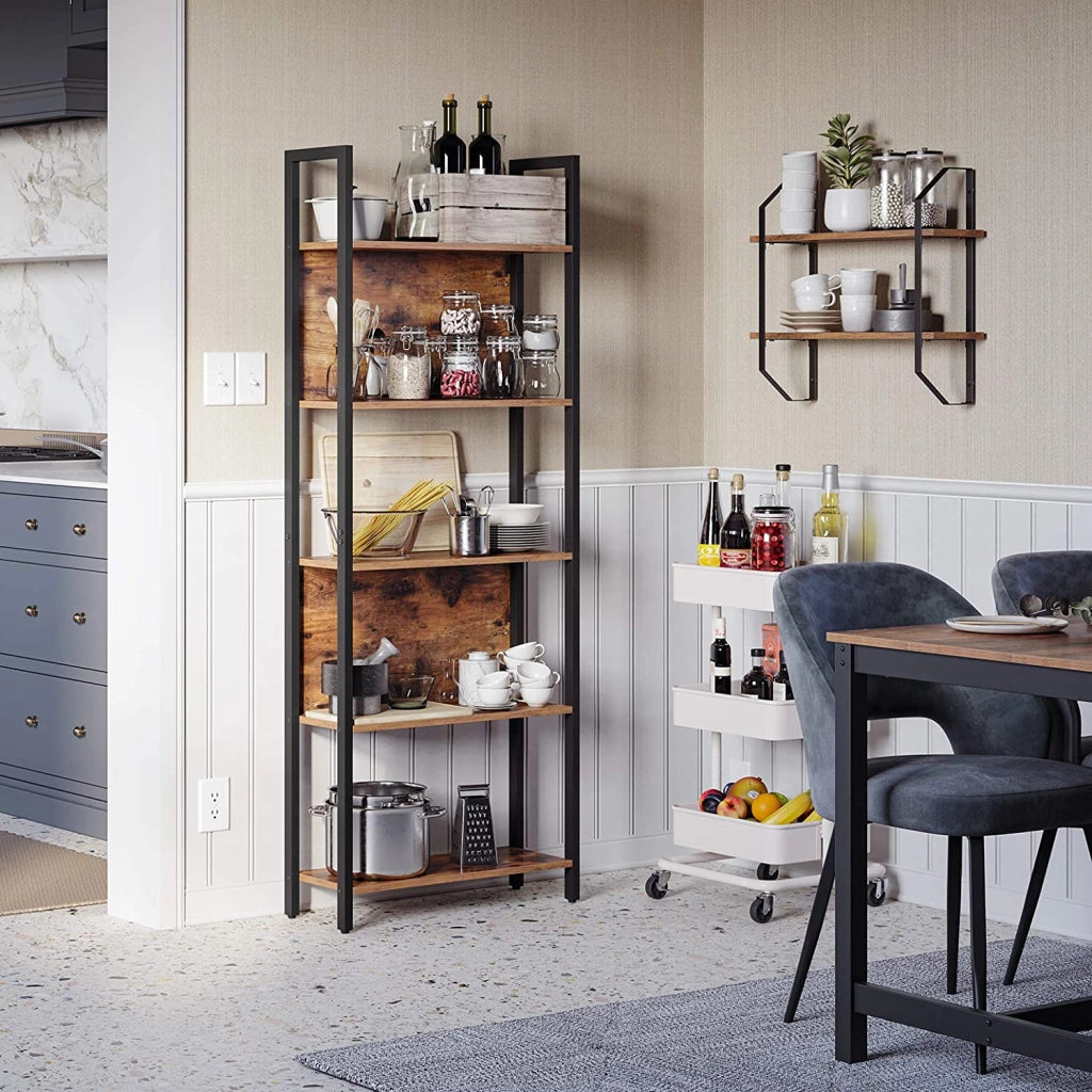 Libreria Valora Shelf in acciaio marrone rustico a 5 ripiani
