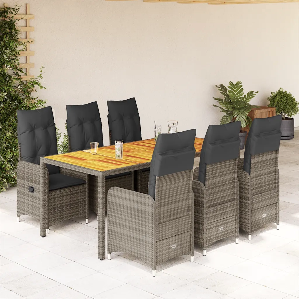 vidaXL Set Bistrò da Giardino 7 pz con Cuscini in Polyrattan Grigio