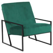 Poltrona in velluto verde 83L x 69L x 83H Schienale Bracciolo Struttura in metallo nero Soggiorno moderno glam