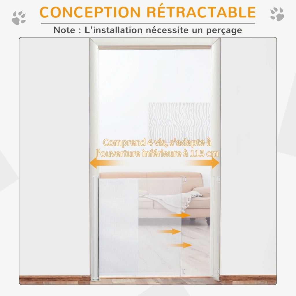 Cancelletto di sicurezza retrattile automatico per cani ¨C Xylo ¨C 115x82,5 cm acciaio bianco
