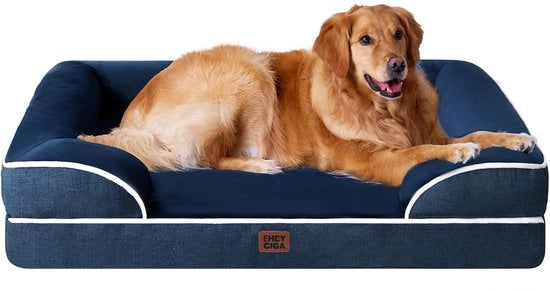Letto per cani ortopedico per grandi cani, 112x81x15cm, Cuscino per cani di schiuma espansa XL, Divano per cani lavabile, Imbottito all'acqua, Antiscivolo, Bancarella per cani con bordo alto, Blu marino