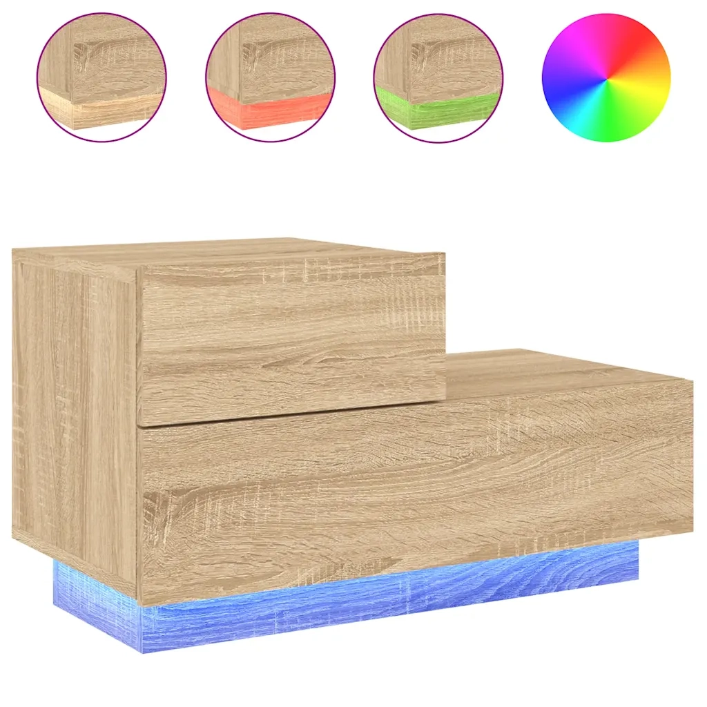 Comodino | Armadio da Notte | Mobiletto da notte con Luci LED Rovere Sonoma 70x36x40,5 cm