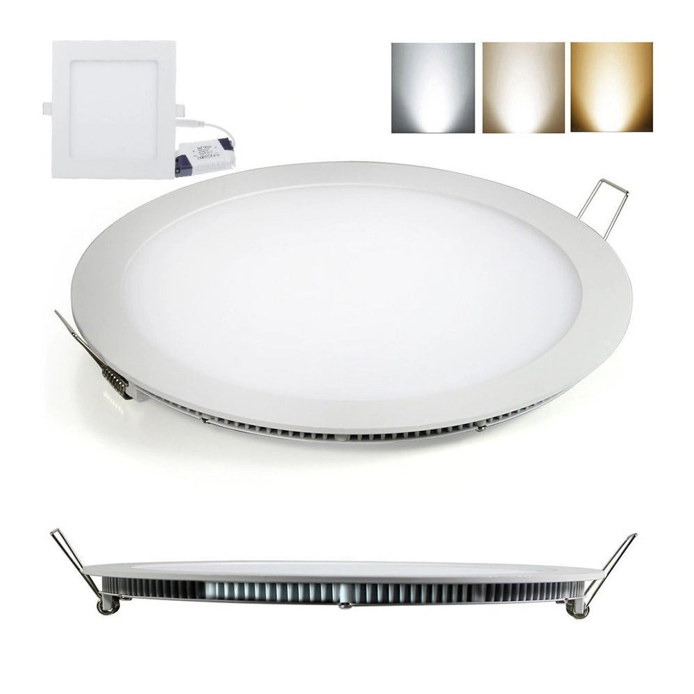Trade Shop - Faretto Led 18w Ultra Slim Quadrato Incasso A Molla Con Led Driver 22.5cm - -bianco Naturale  Tondo    -