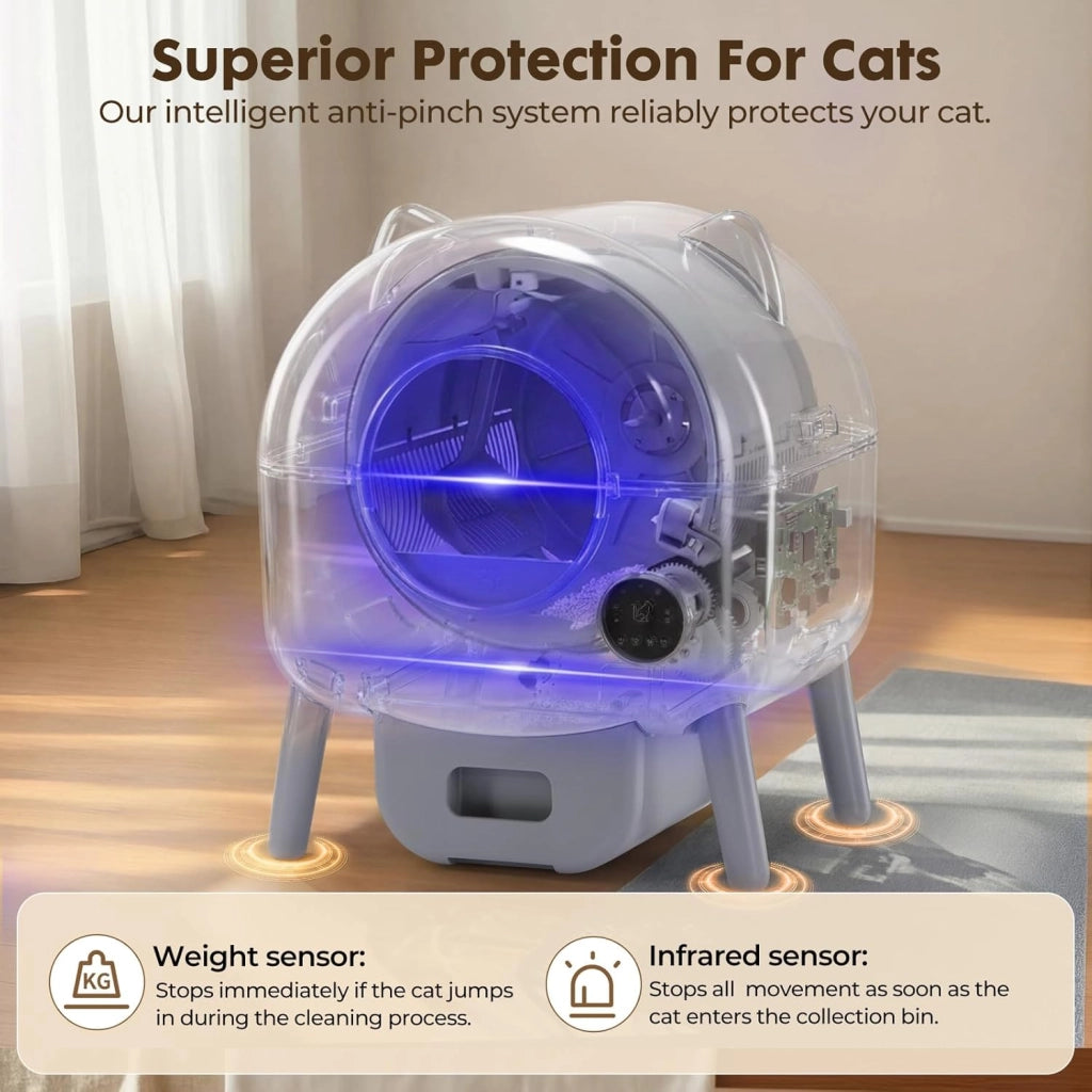 Lettiera per gatti, autopulente, 66 l, automatica, con controllo tramite app e sensore a infrarossi, anti-pizzicamento, per gatti elettrici, con pietra profumata, opaca, ideale per famiglie