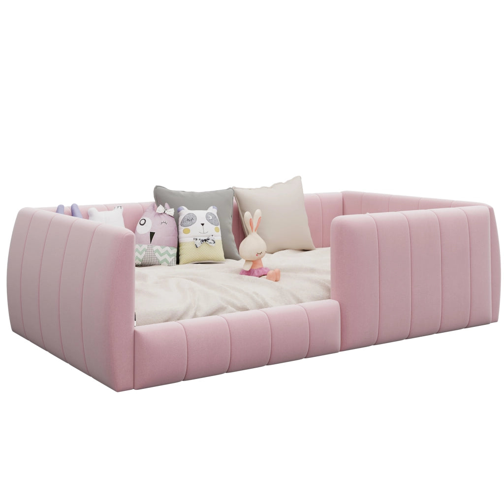 Letto imbottito con piattaforma e sponde di sicurezza - Zephmum- 90x200- Rosa