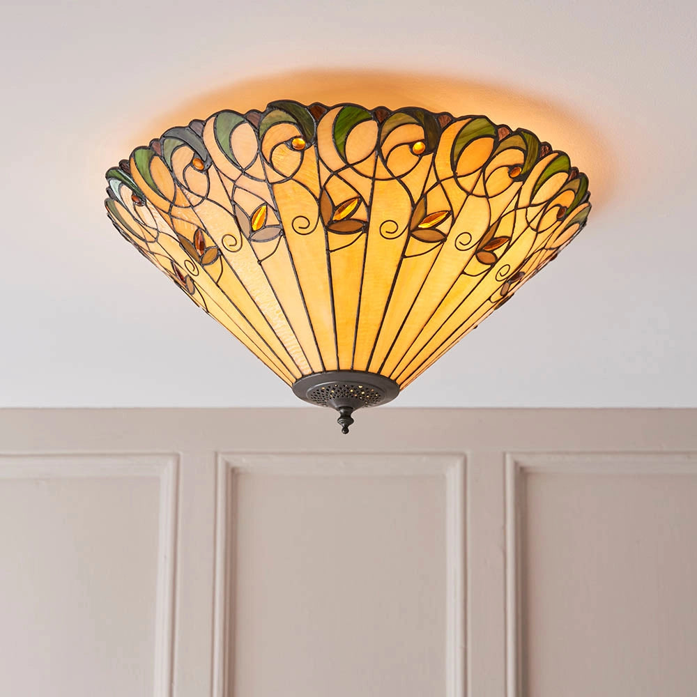 Plafoniera Tiffany vetro ambra fiori 2xE27 JAMELIA
