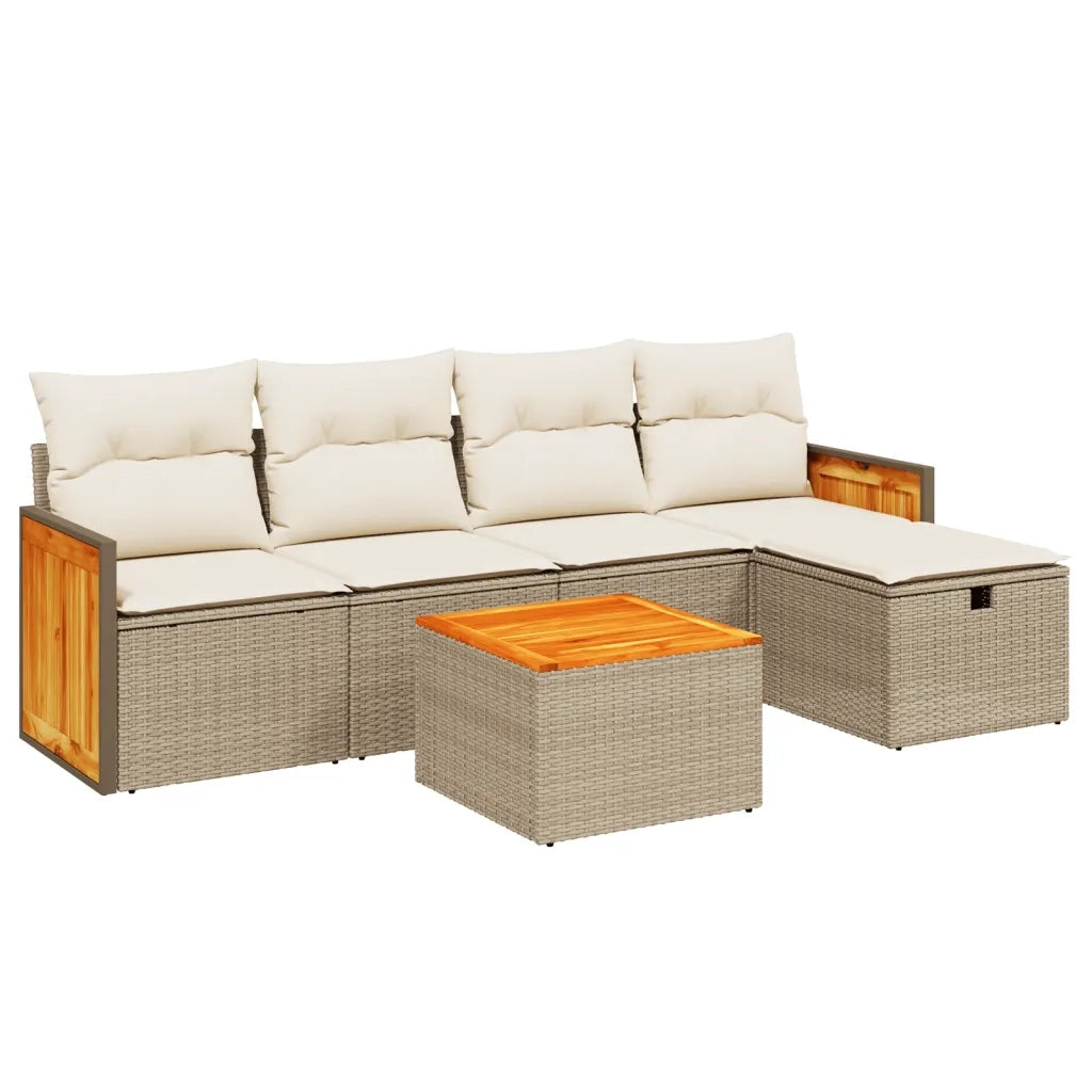 Set Divano da Giardino 6 pz con Cuscini Beige in Polyrattan