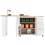 Mobile Bar con 3 Cassetti; 2 Ante; Ripiani Laterali e Ruote; Girevole a 360°; in MDF; 135x39x106 cm Bianco