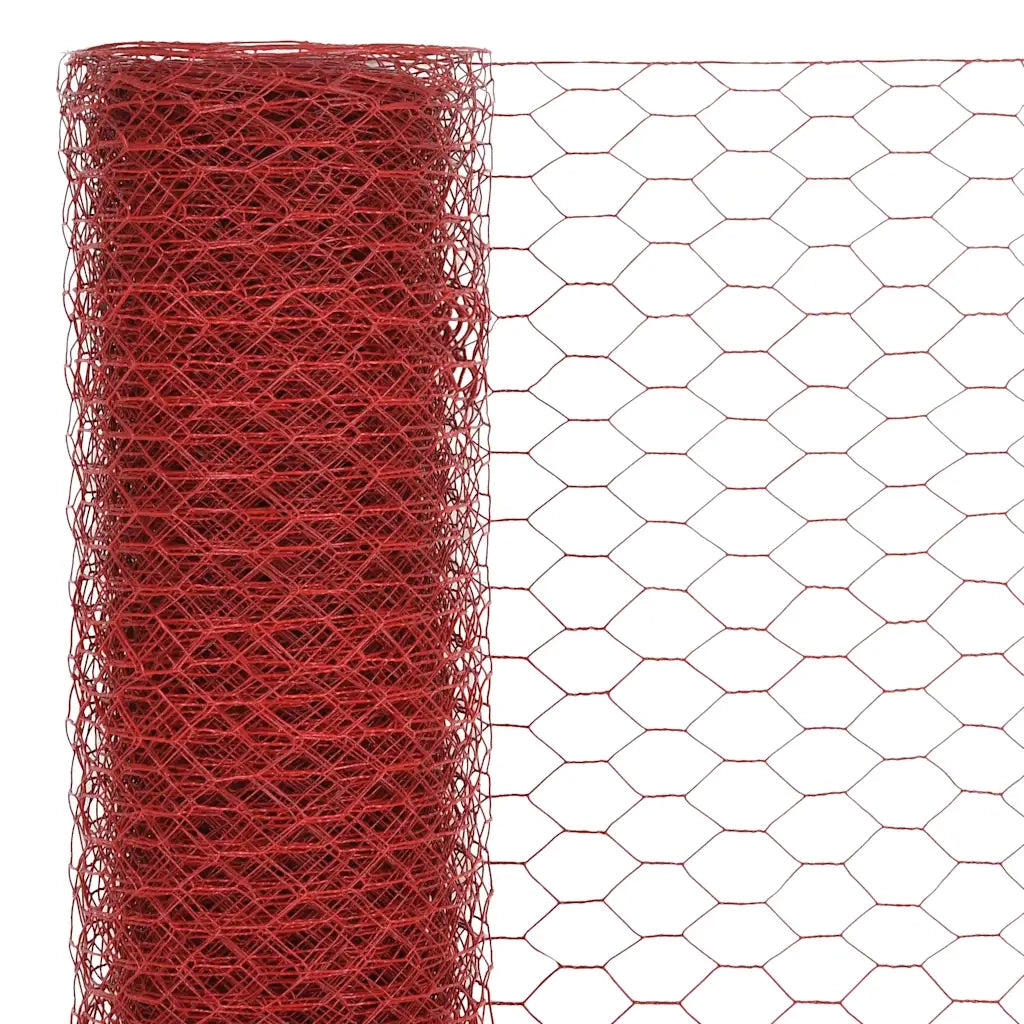 Recinzione da Giardino | Recinzione in Rete per Pollaio in Acciaio e PVC 25x1,2 m Rossa