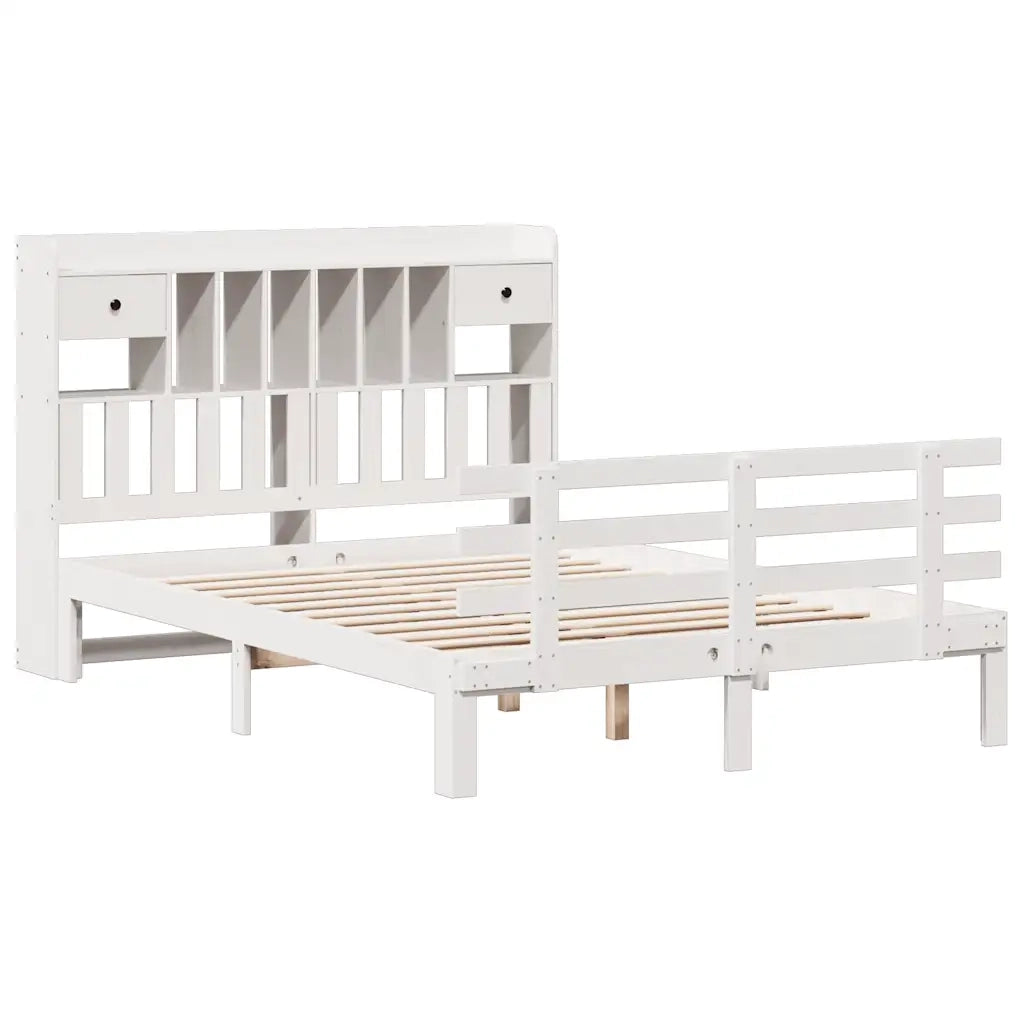 Letto Libreria senza Materasso-Struttura Letto con contenitore Bianco 140x190 cm Legno di Pino 722745