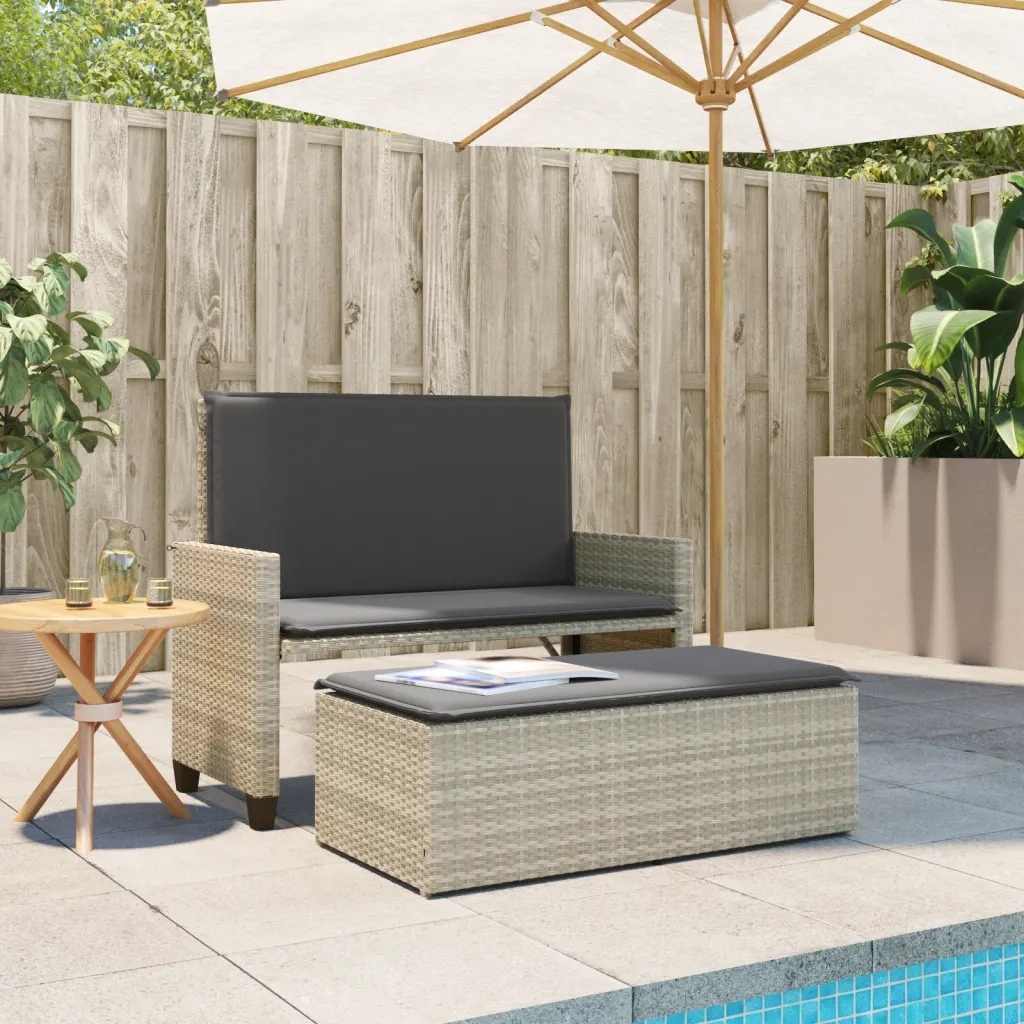 Panchina Giardino | Panca da Giardino Cuscini e Poggiapiedi Grigio Chiaro Polyrattan
