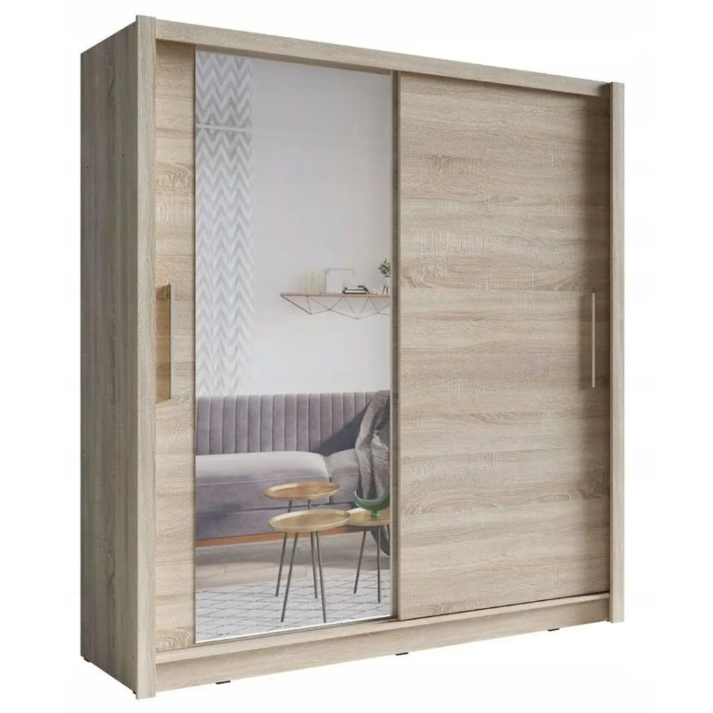 Armadio con 2 porte scorrevoli con specchio 155 cm - rovere chiaro - Collezione OZZULA