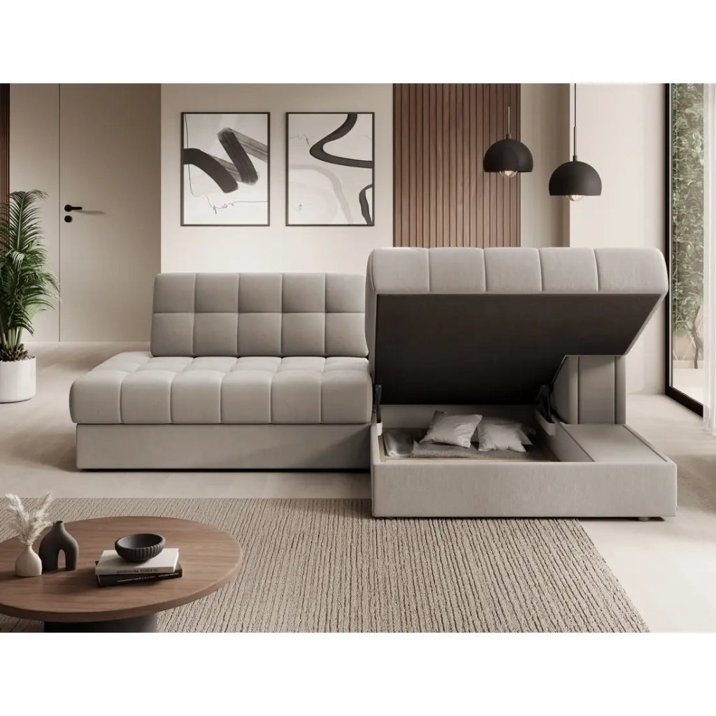 Divano ad angolo convertibile CUBITO beige 240 cm con contenitore e letto