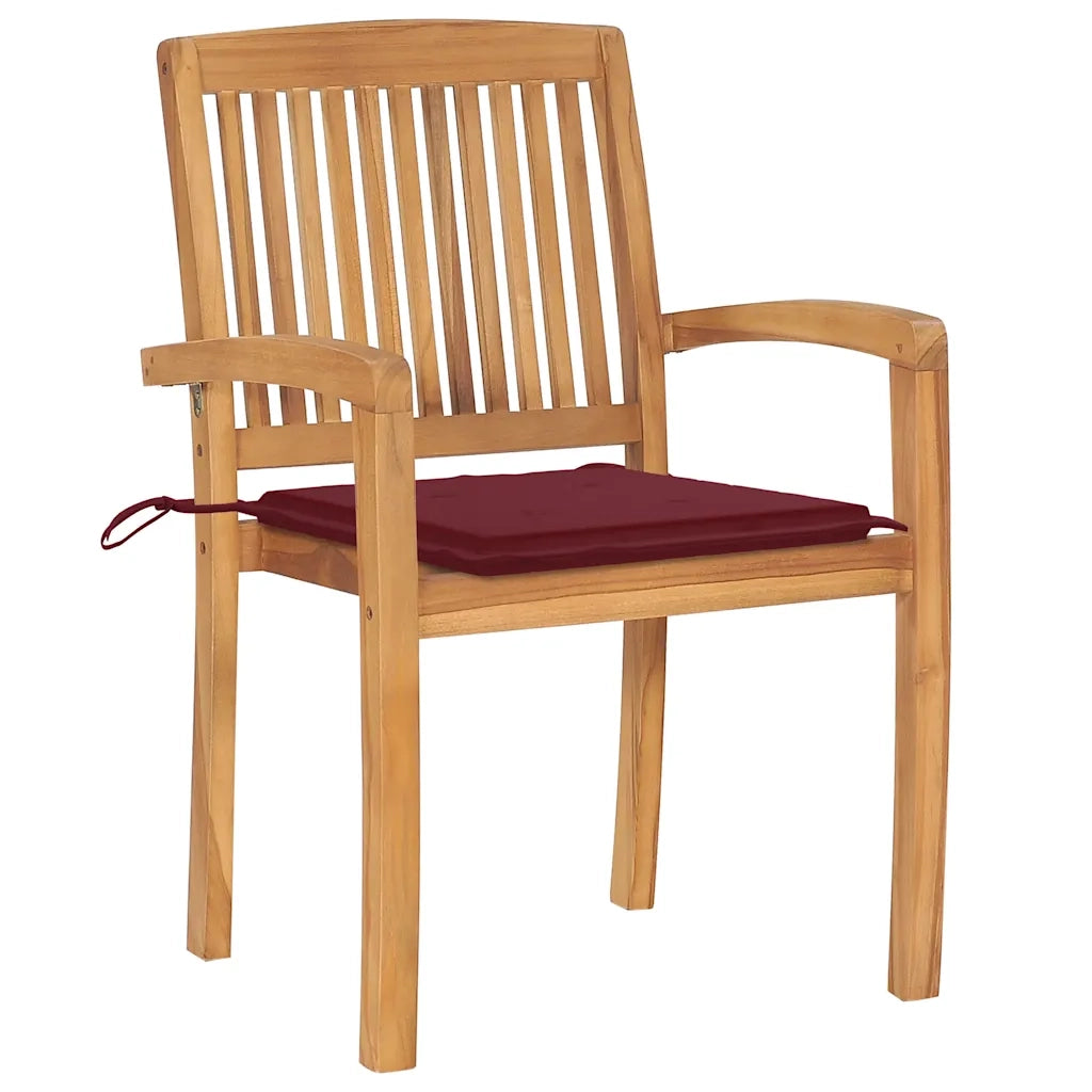 Sedie da Giardino 2 pz con Cuscini Rosso Vino Massello di Teak 3063261
