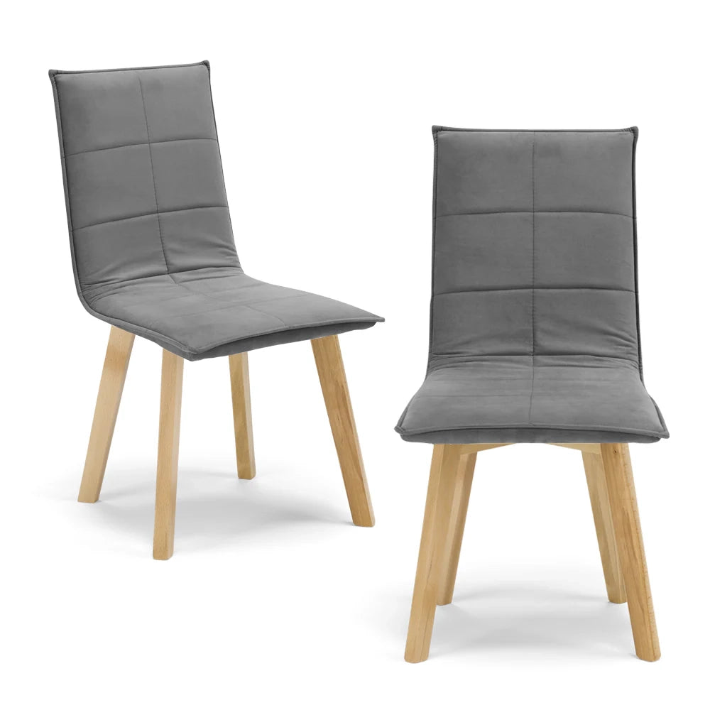 Set 2 sedie Imbottite MARILU', struttura robusta in legno, ideale per sala da pranzo, soggiorno, ufficio, sale d'attesa, tessuto trapuntato a rettangoli colore Grigio, Design moderno