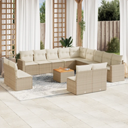 Set Divani da Giardino 14pz con Cuscini in Polyrattan Beige