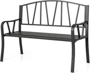 Panca esterna da giardino, seduta a doghe per 2-3 persone, capacità 300 kg, schienale semplice, braccioli curvi, panca da giardino in metallo robusto per terrazza, parco (129 x 53 x 93 cm)