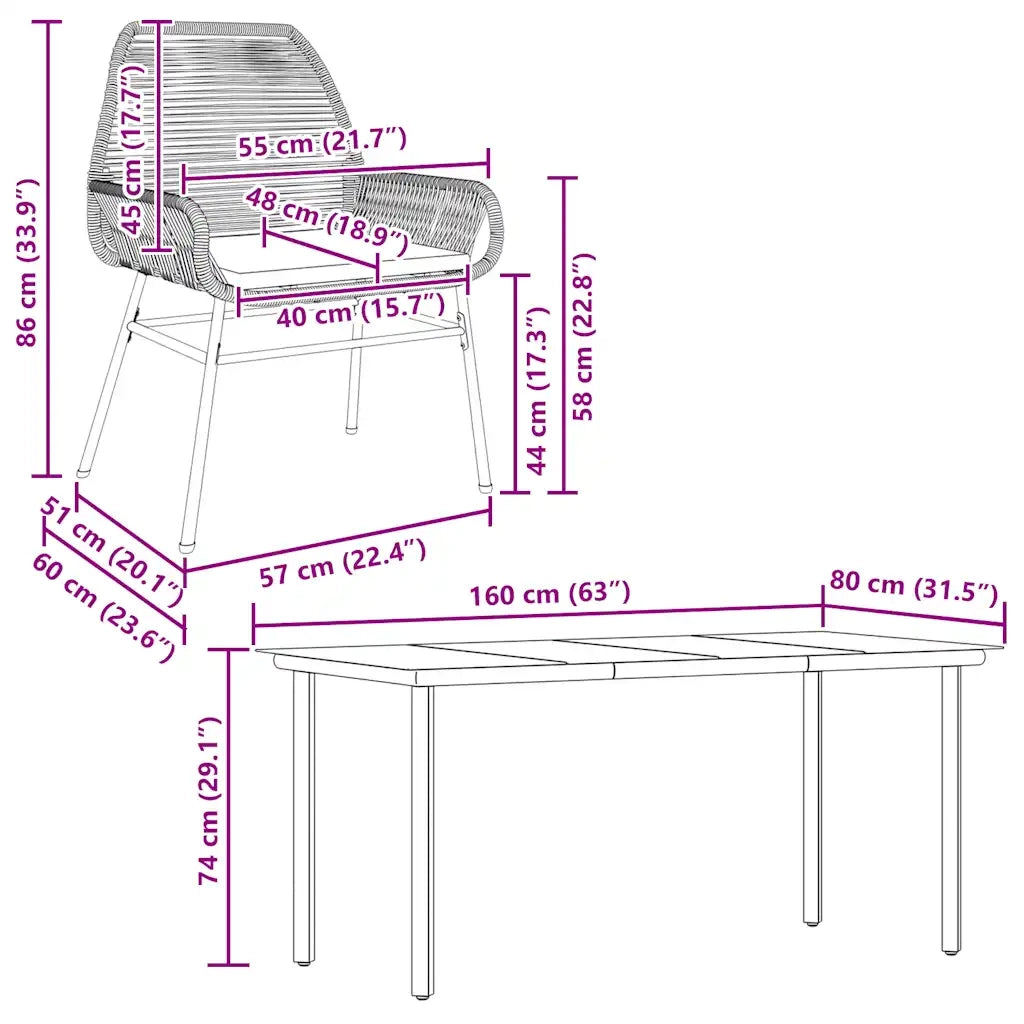 Set da Pranzo da Giardino 7 pz con Cuscini Polyrattan Vetro 3334580